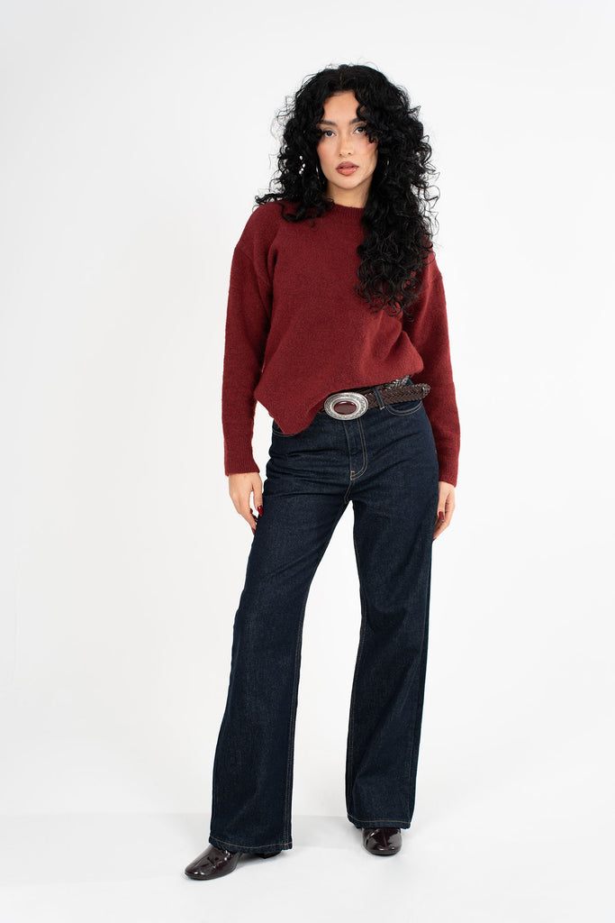 Yüksek Bel Düz Kesim Lacivert Kot Pantolon