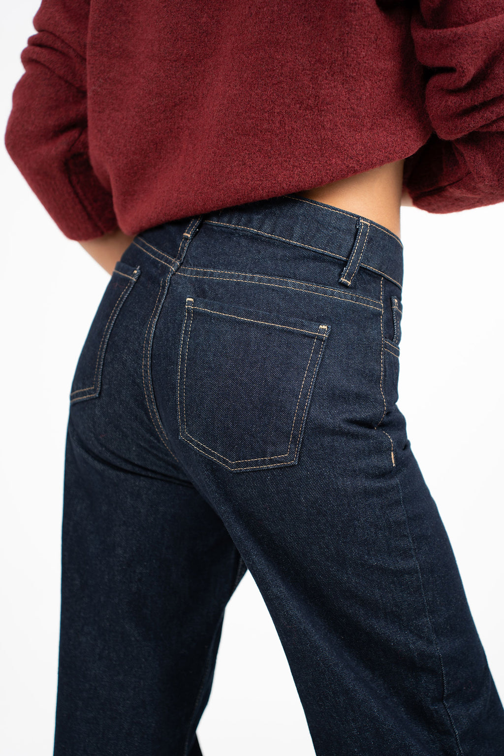 Yüksek Bel Düz Kesim Lacivert Kot Pantolon