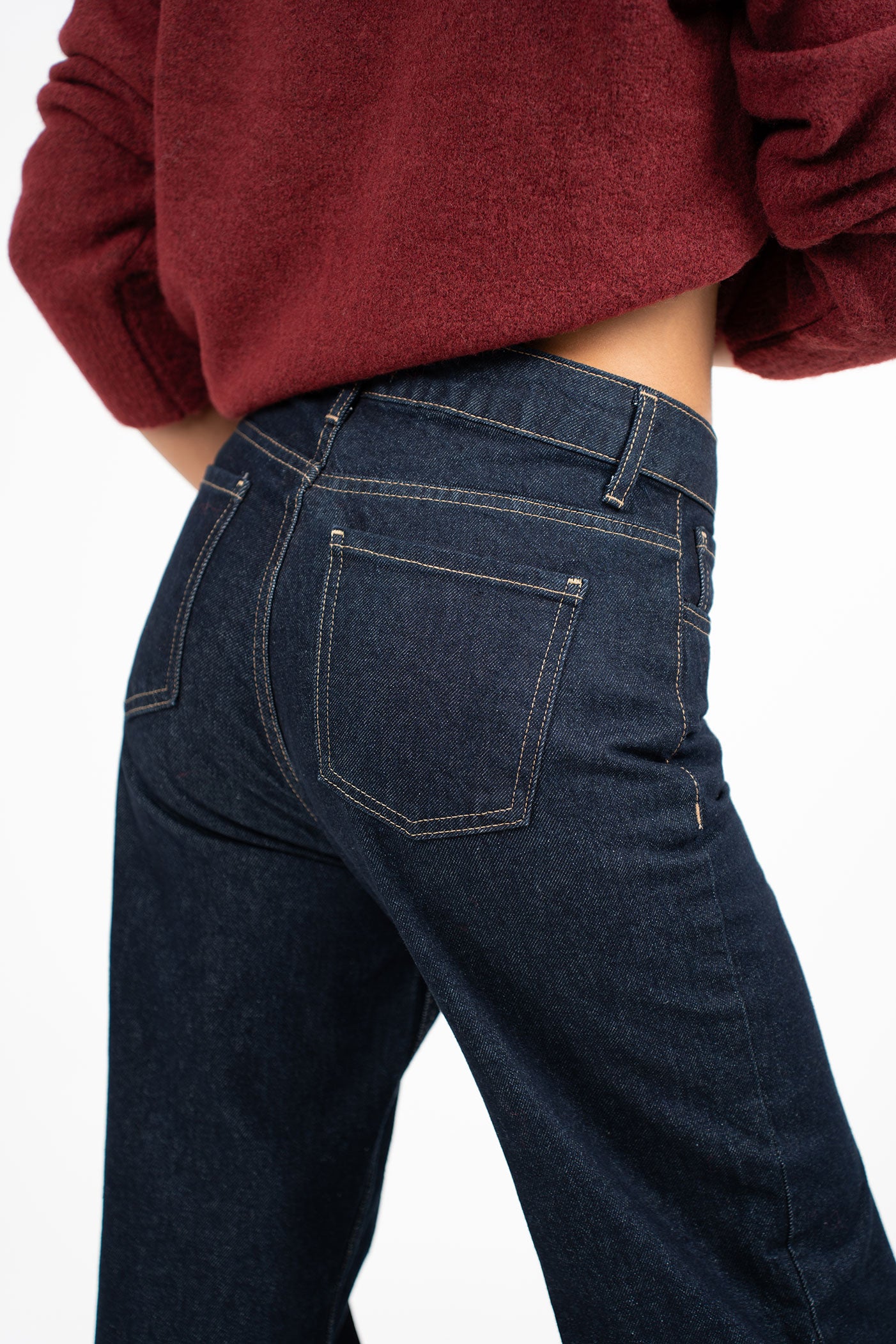 Yüksek Bel Düz Kesim Lacivert Kot Pantolon