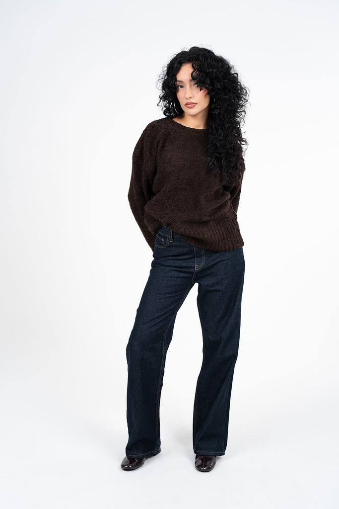 Bisiklet Yaka Yumuşak Dokulu Acı Kahve Kazak