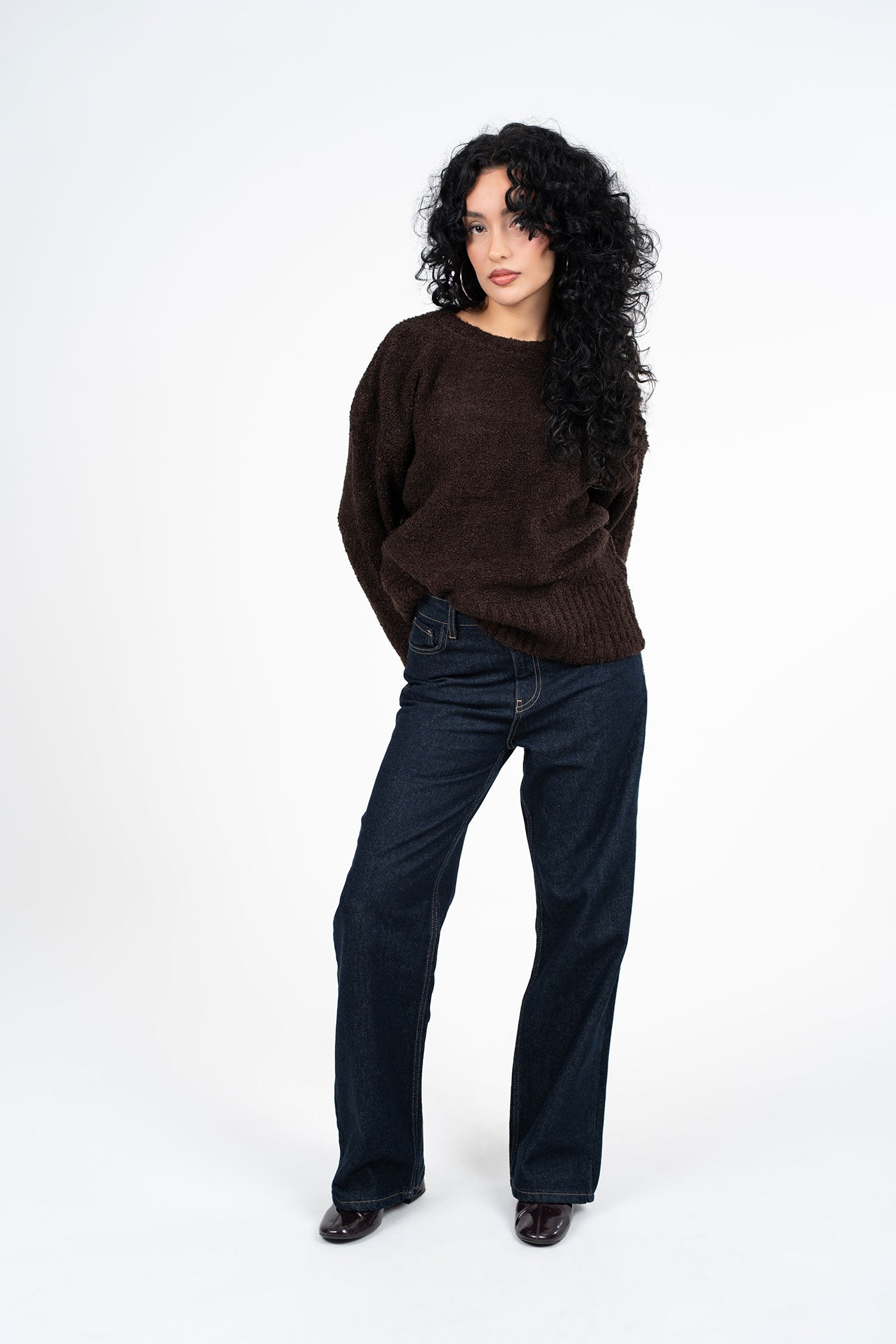 Bisiklet Yaka Yumuşak Dokulu Acı Kahve Kazak