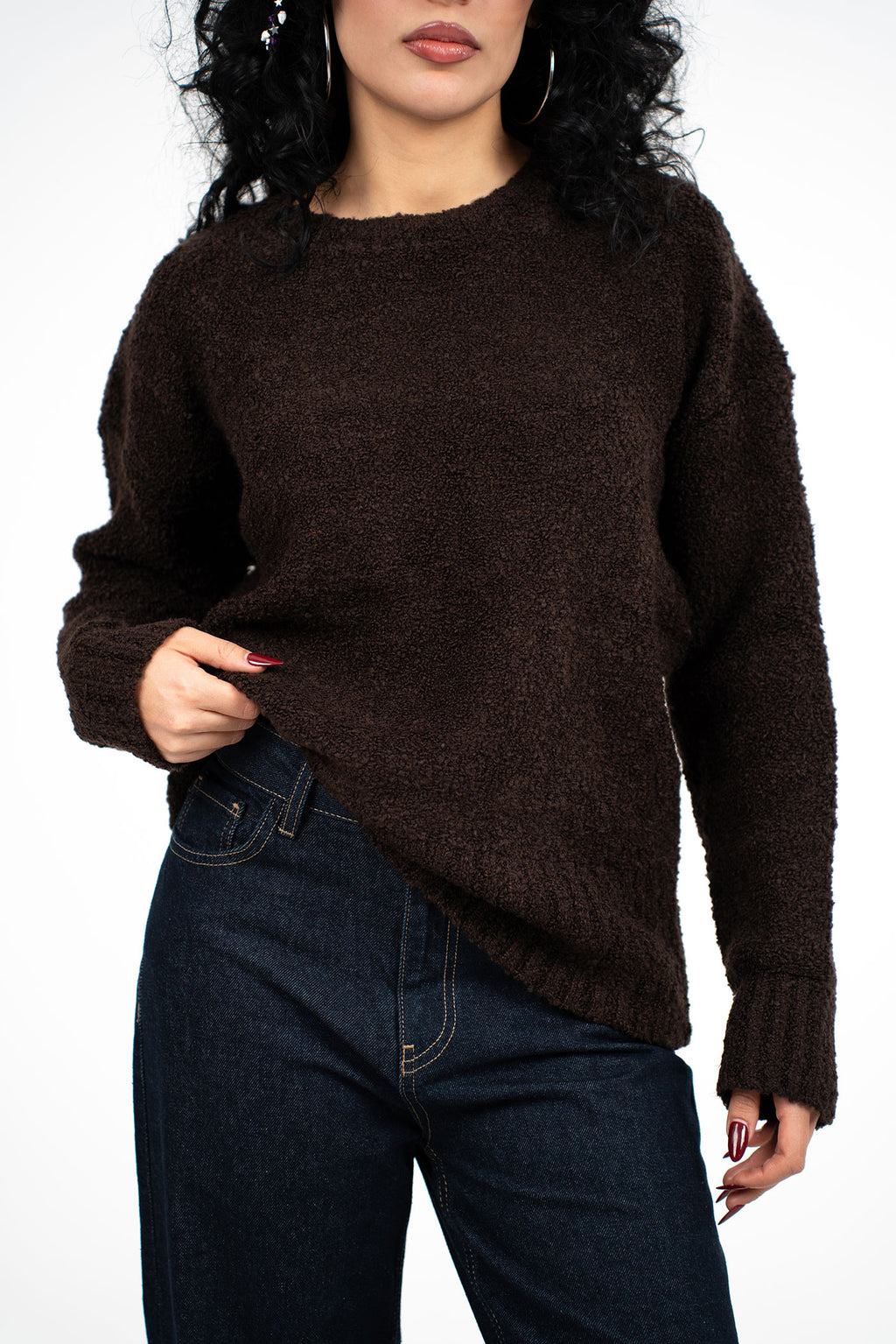 Bisiklet Yaka Yumuşak Dokulu Acı Kahve Kazak