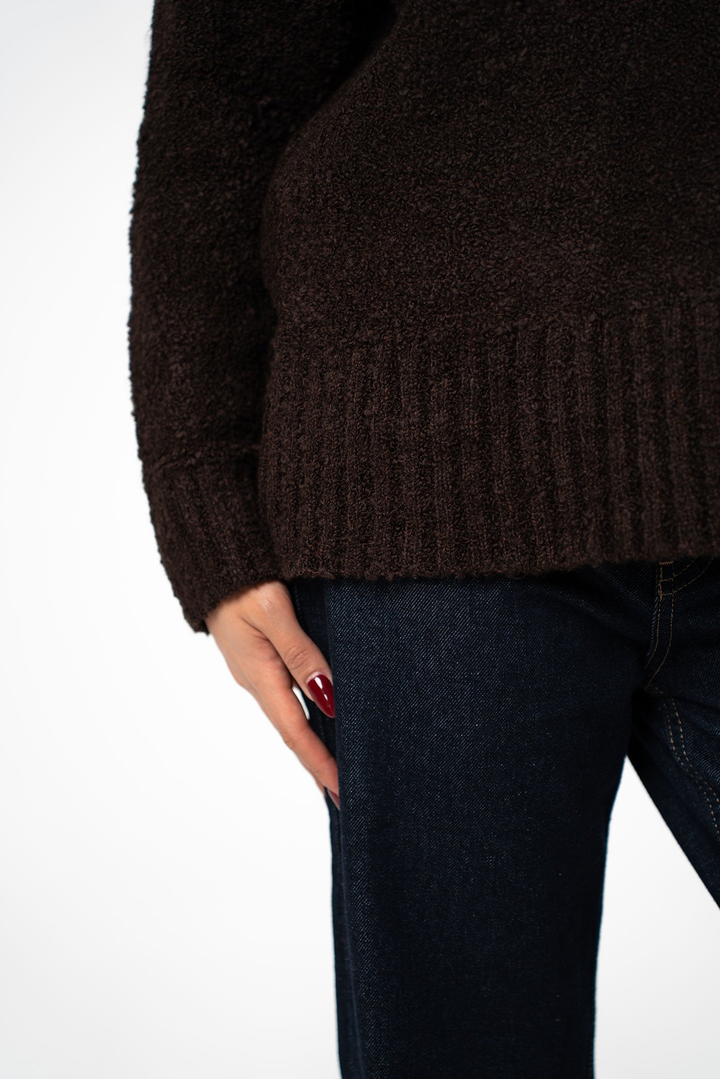 Bisiklet Yaka Yumuşak Dokulu Acı Kahve Kazak