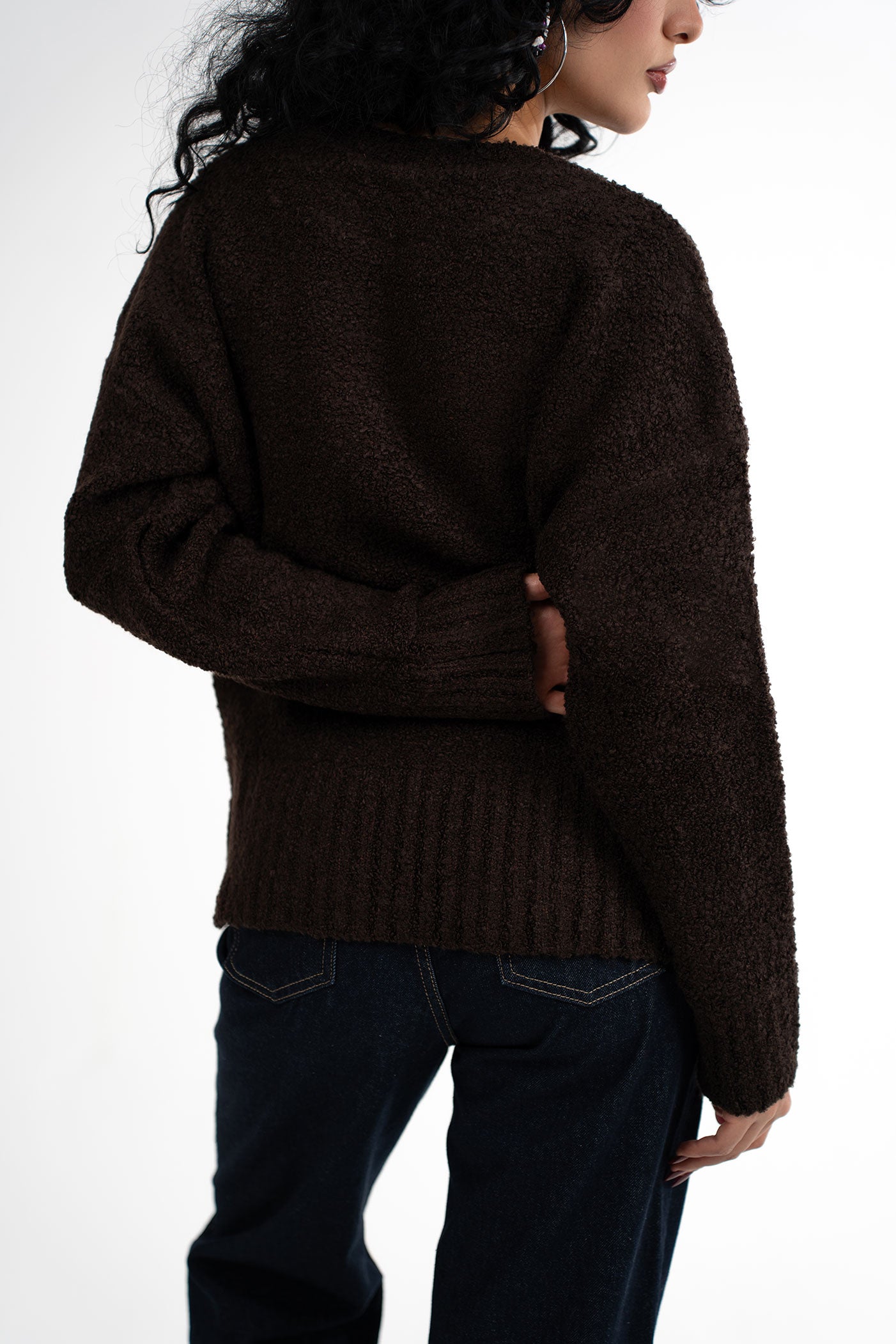 Bisiklet Yaka Yumuşak Dokulu Acı Kahve Kazak