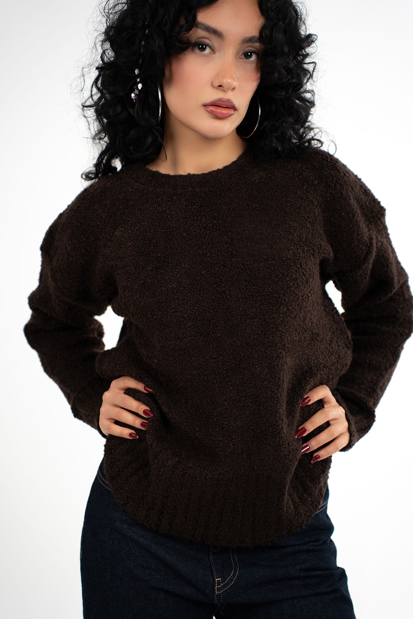 Bisiklet Yaka Yumuşak Dokulu Acı Kahve Kazak