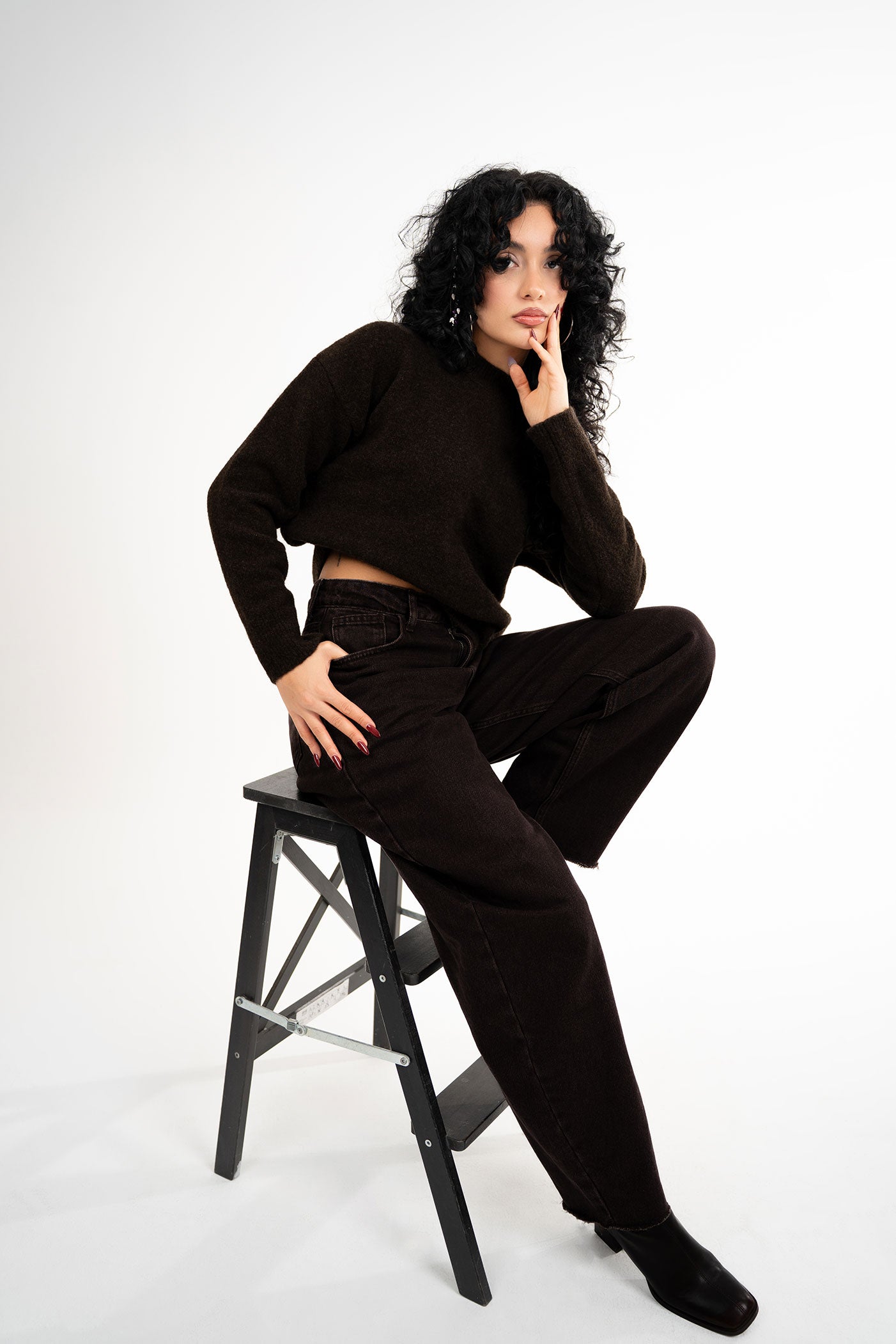 Balon Kesim Kesik Paça Kahverengi Kot Pantolon