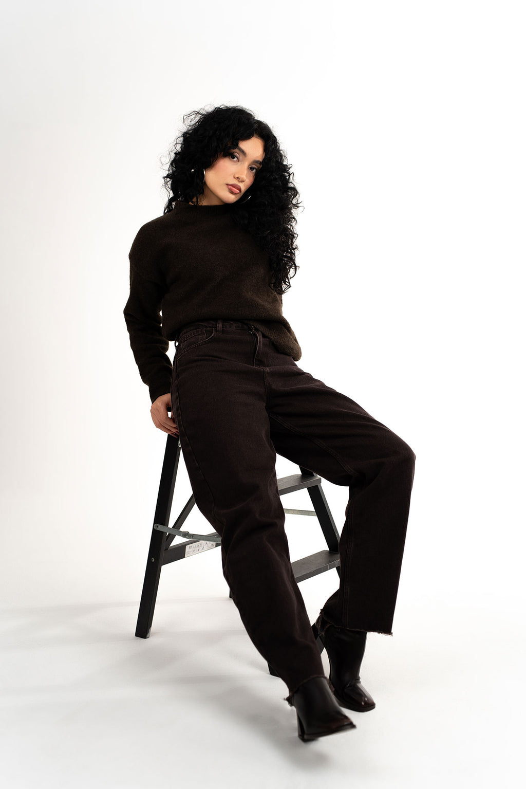 Balon Kesim Kesik Paça Kahverengi Kot Pantolon