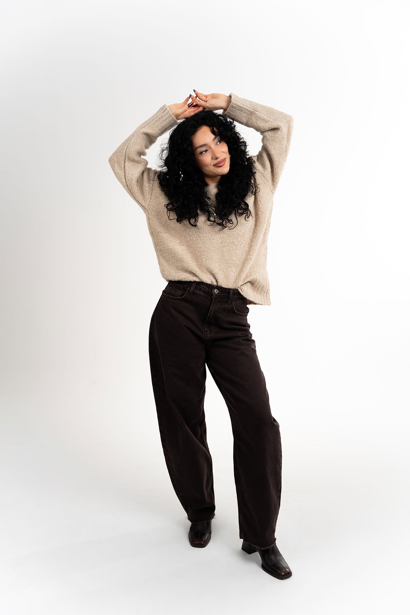 Bisiklet Yaka Yumuşak Dokulu Bej Kazak