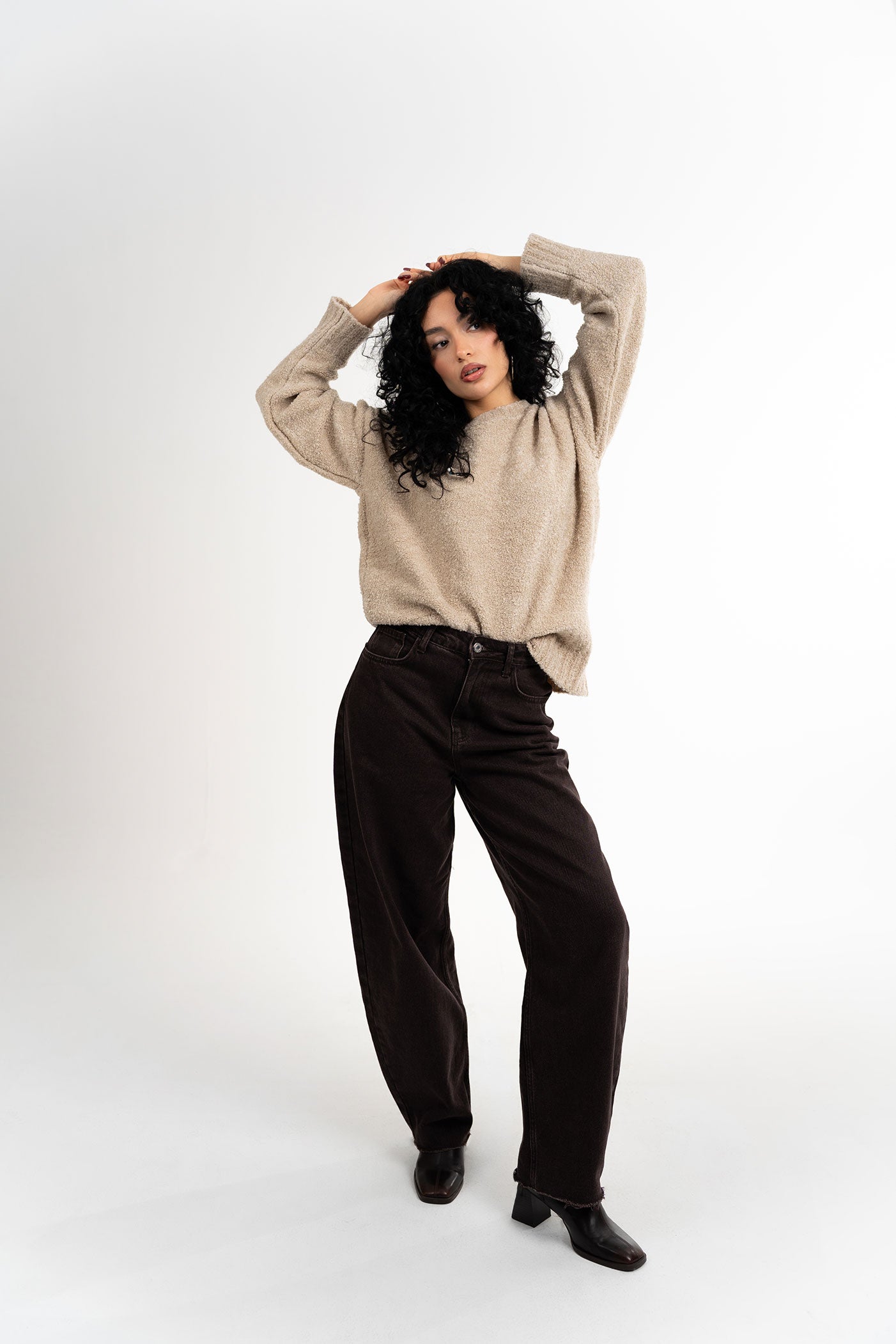 Balon Kesim Kesik Paça Kahverengi Kot Pantolon