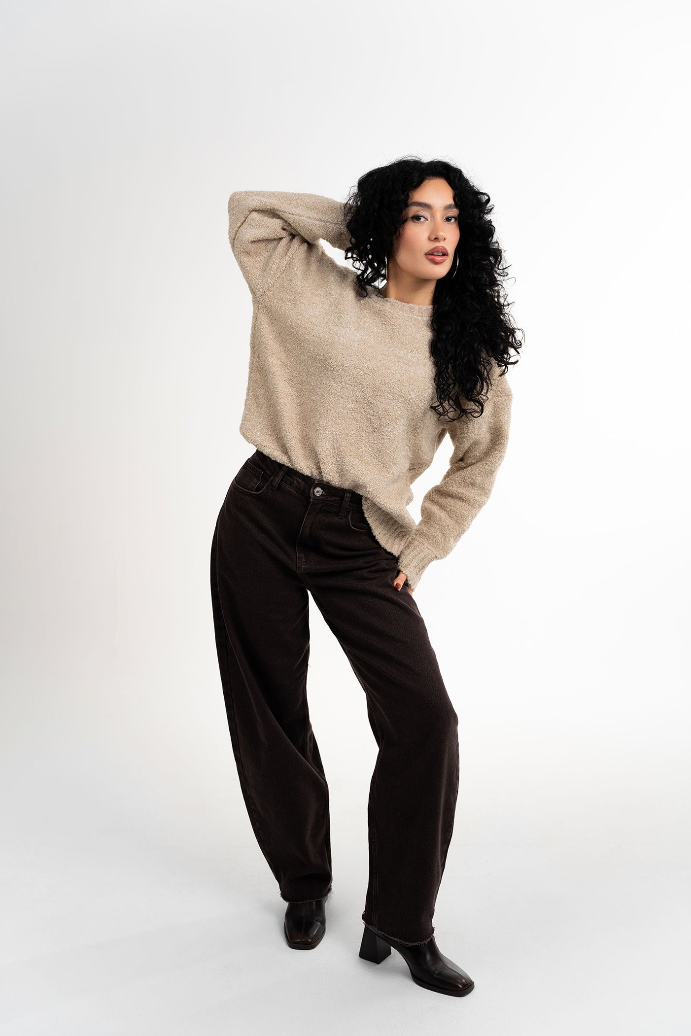 Bisiklet Yaka Yumuşak Dokulu Bej Kazak