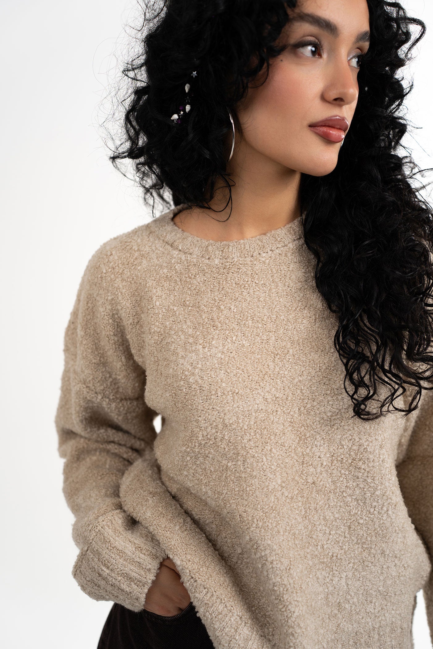 Bisiklet Yaka Yumuşak Dokulu Bej Kazak