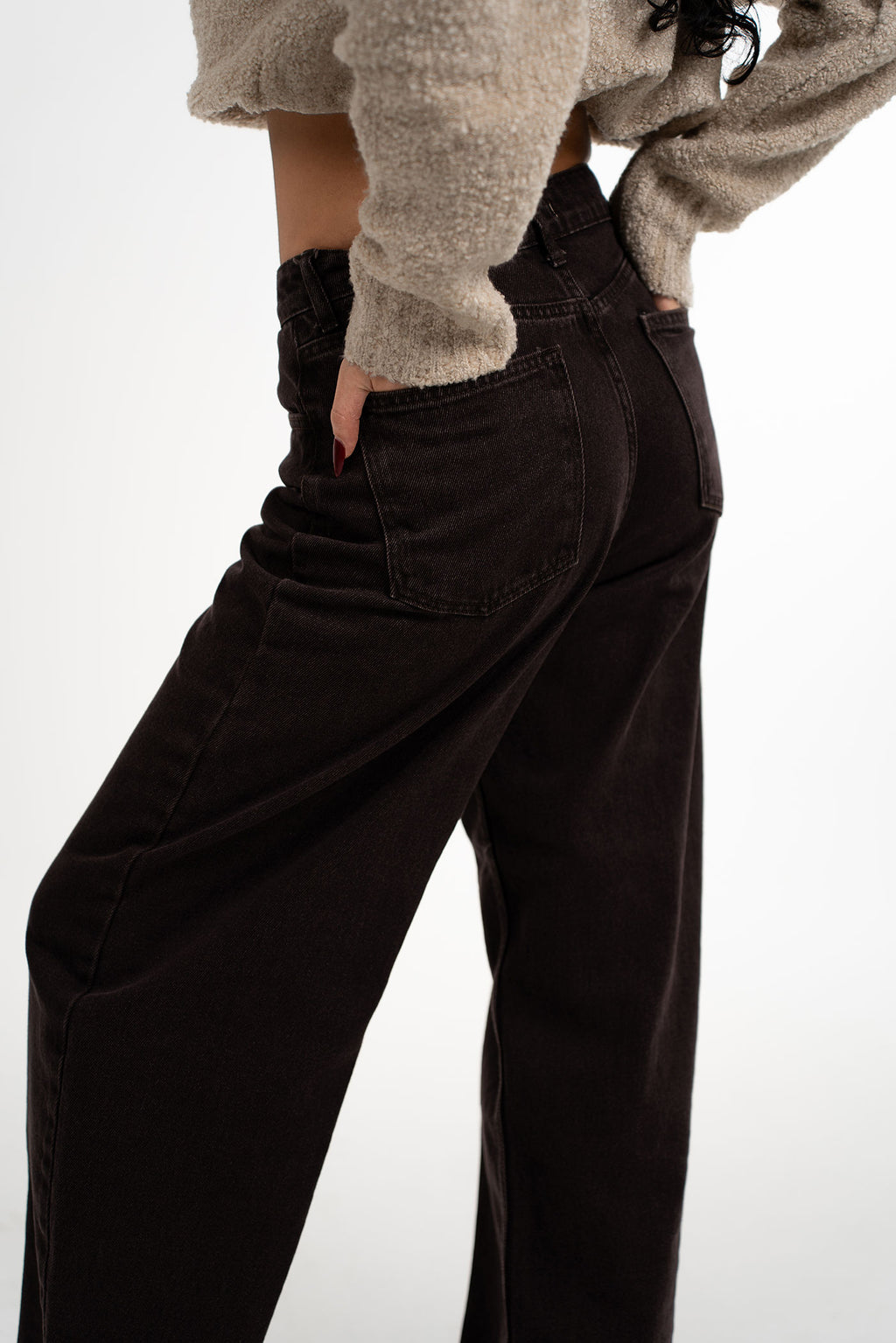 Balon Kesim Kesik Paça Kahverengi Kot Pantolon