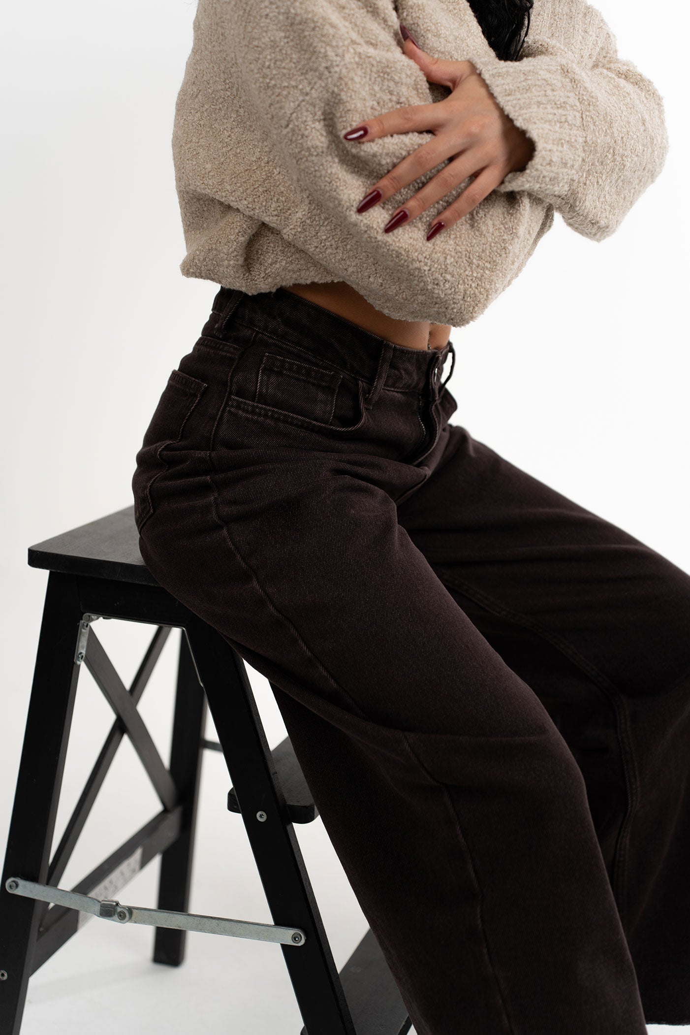 Balon Kesim Kesik Paça Kahverengi Kot Pantolon