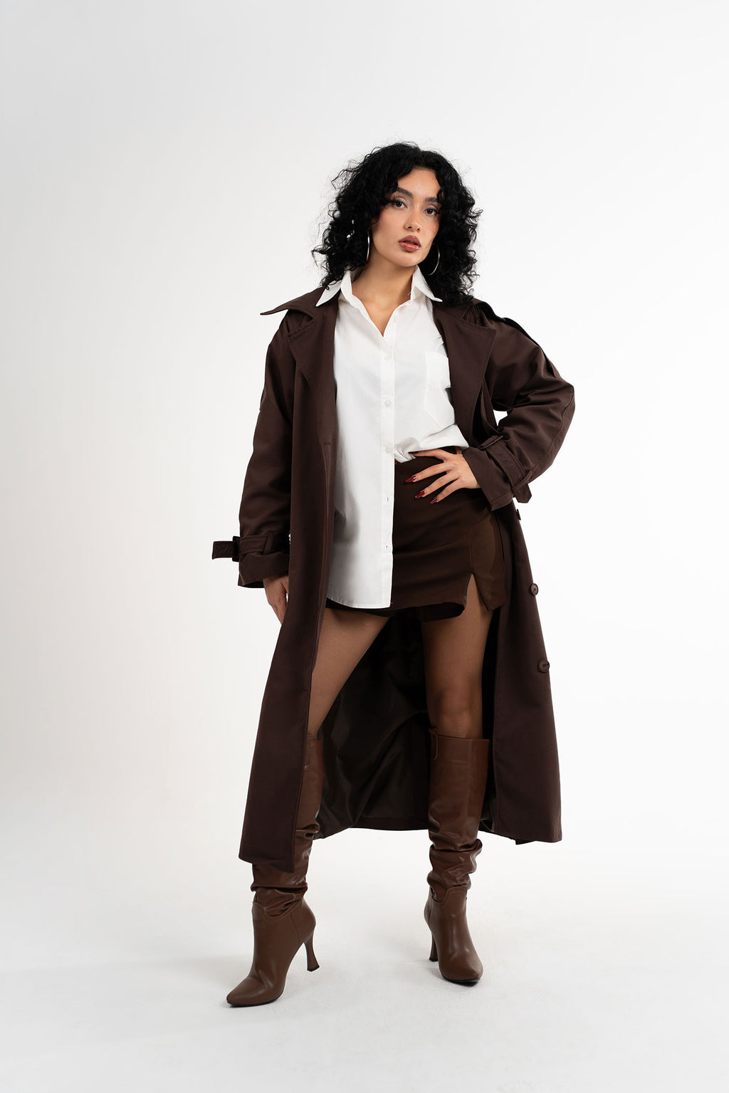 Oversize Acı Kahve Trençkot