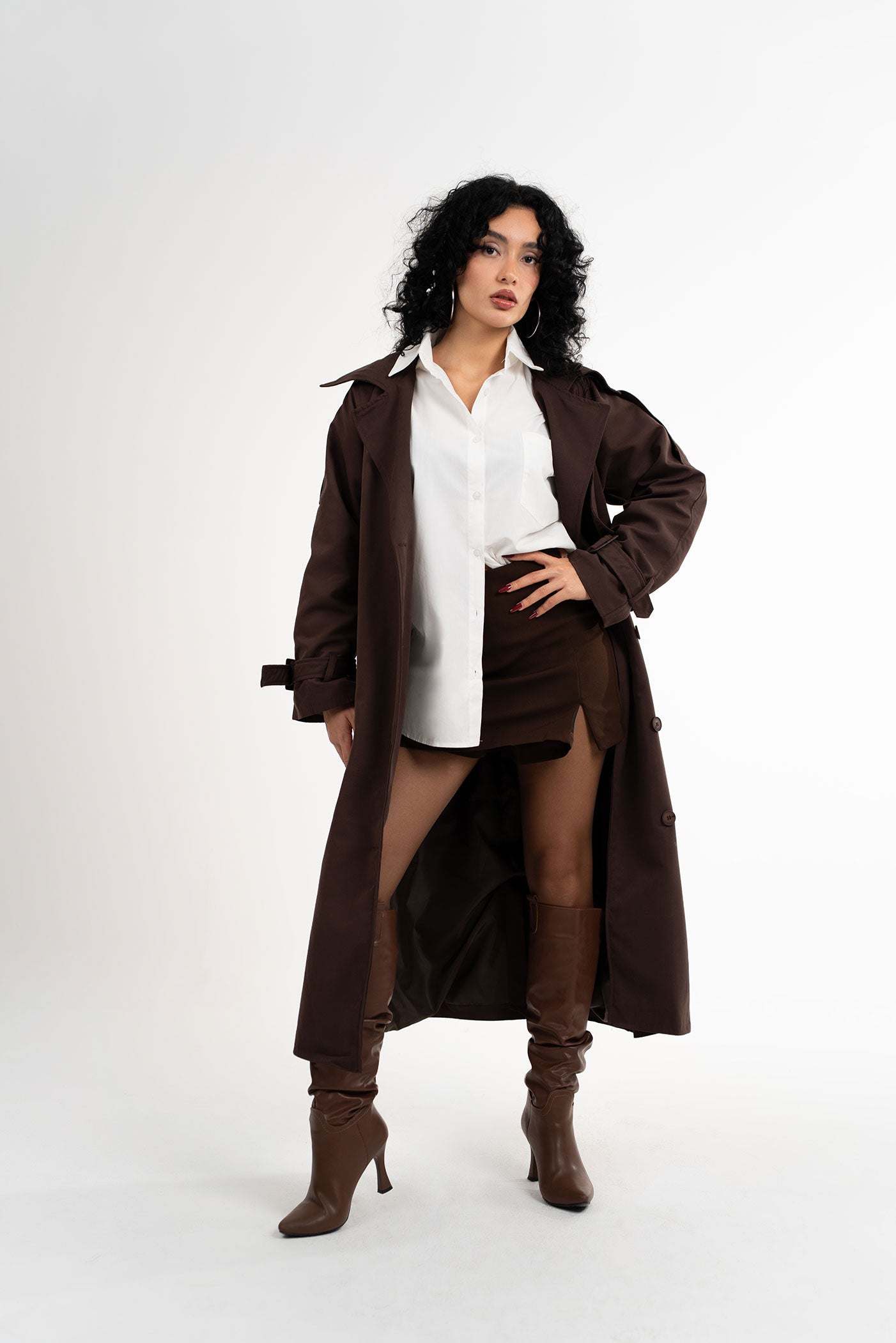 Oversize Acı Kahve Trençkot