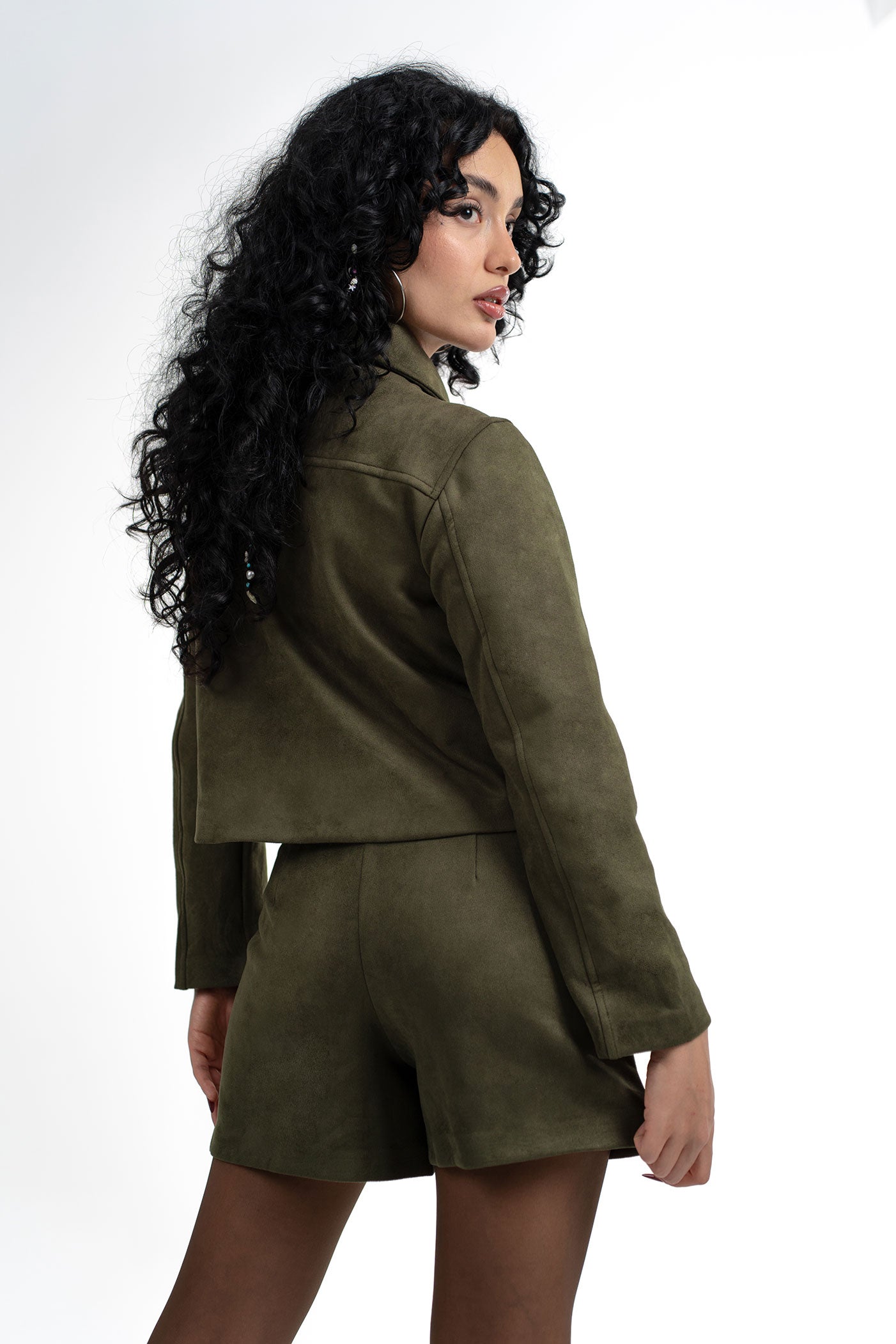 Süet Haki Ceket Şort Takım