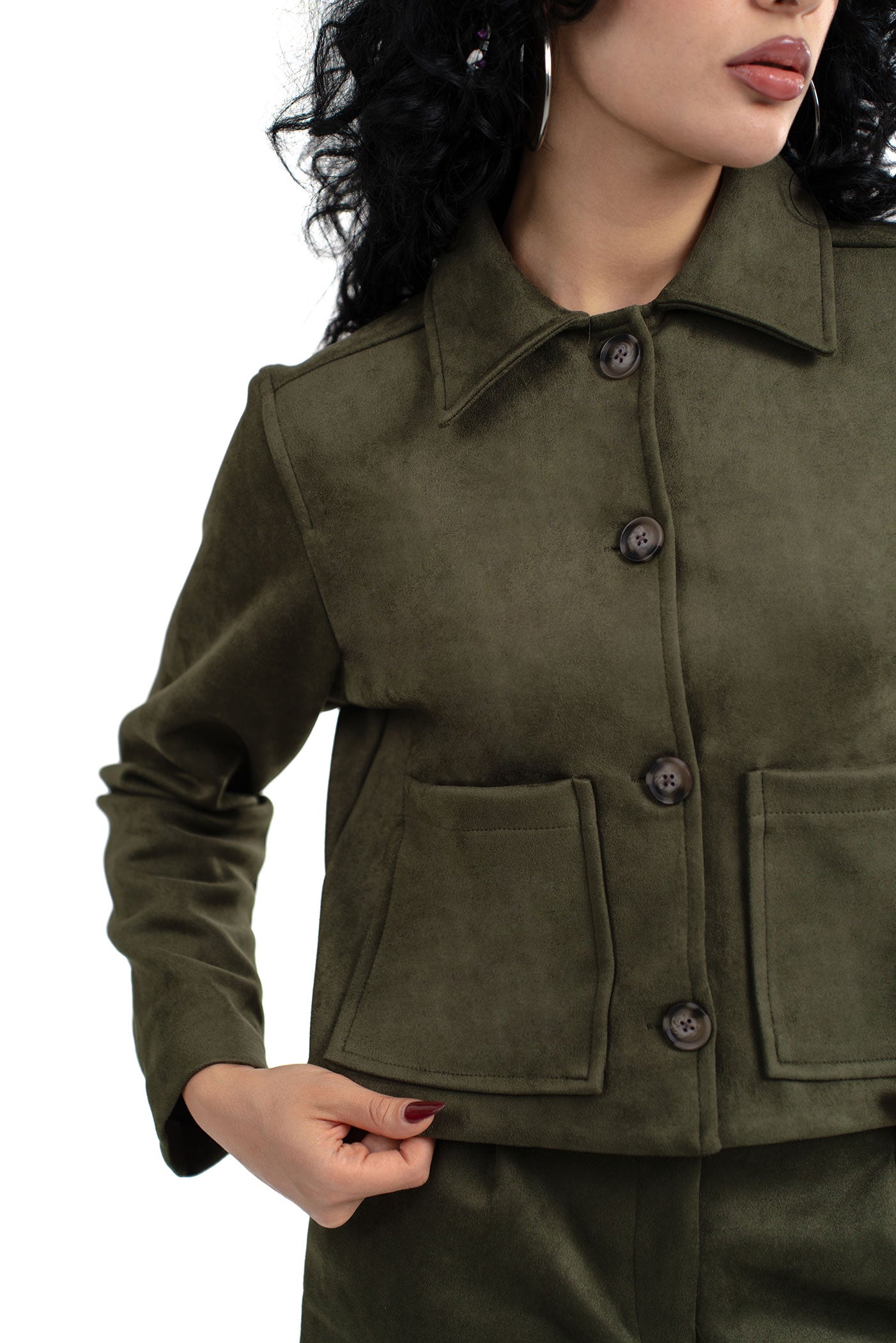 Süet Haki Ceket Şort Takım