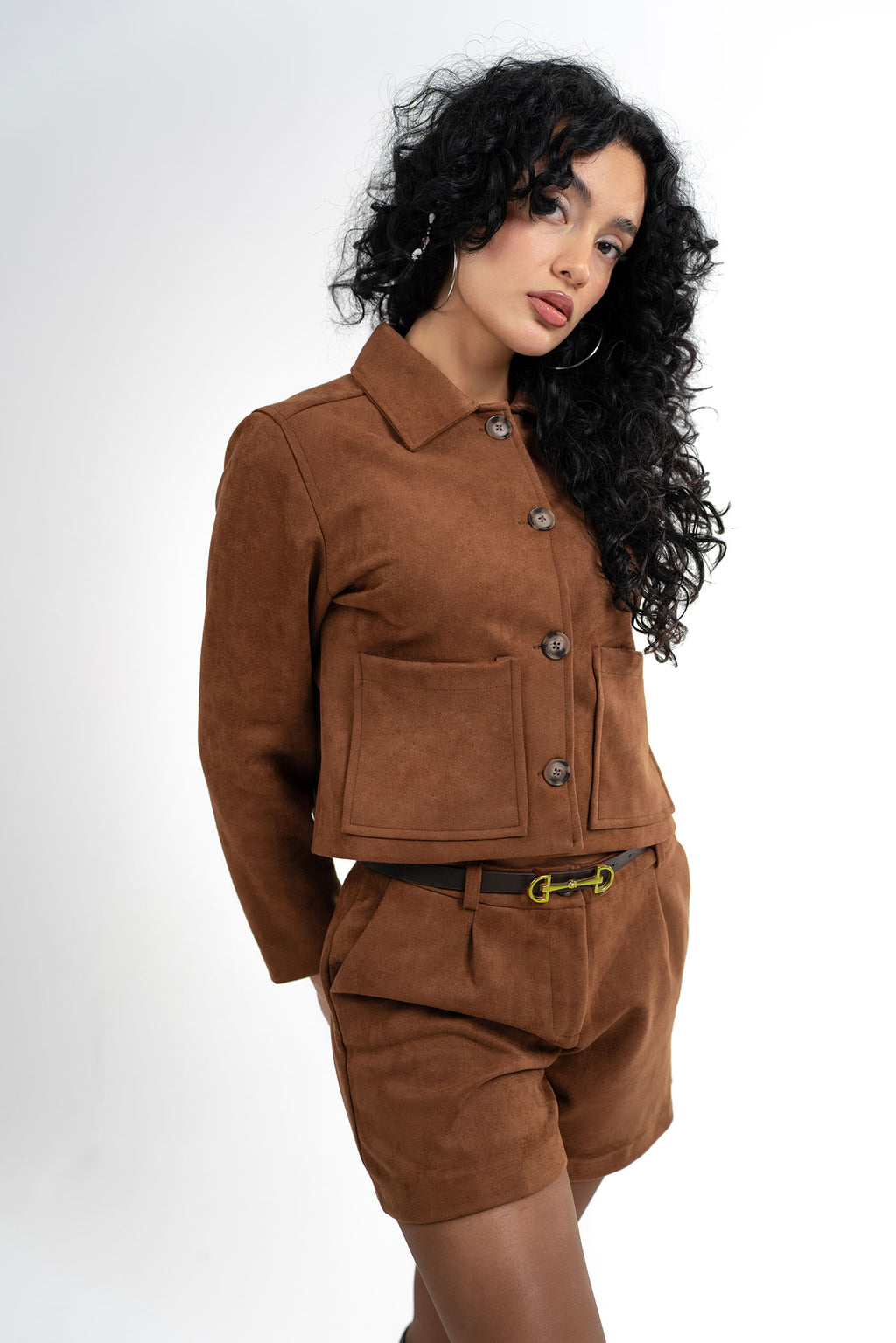 Süet Taba Ceket Şort Takım