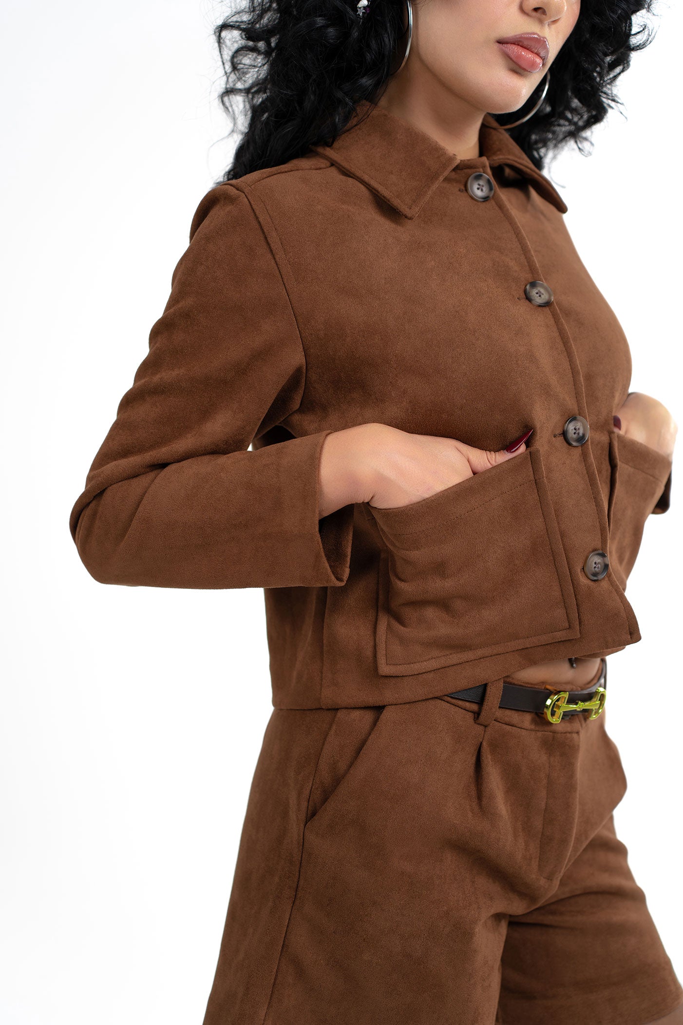 Süet Taba Ceket Şort Takım