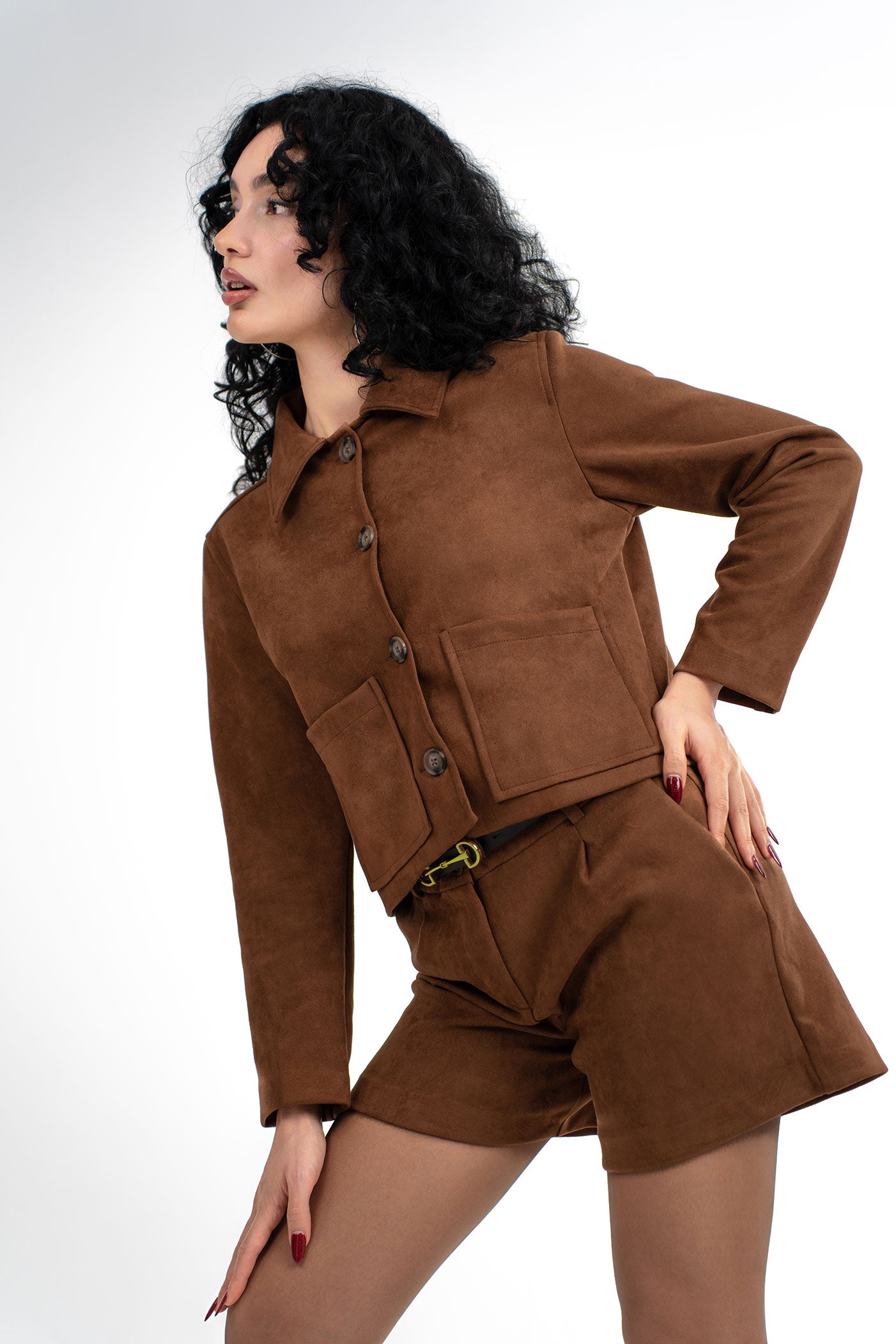 Süet Taba Ceket Şort Takım