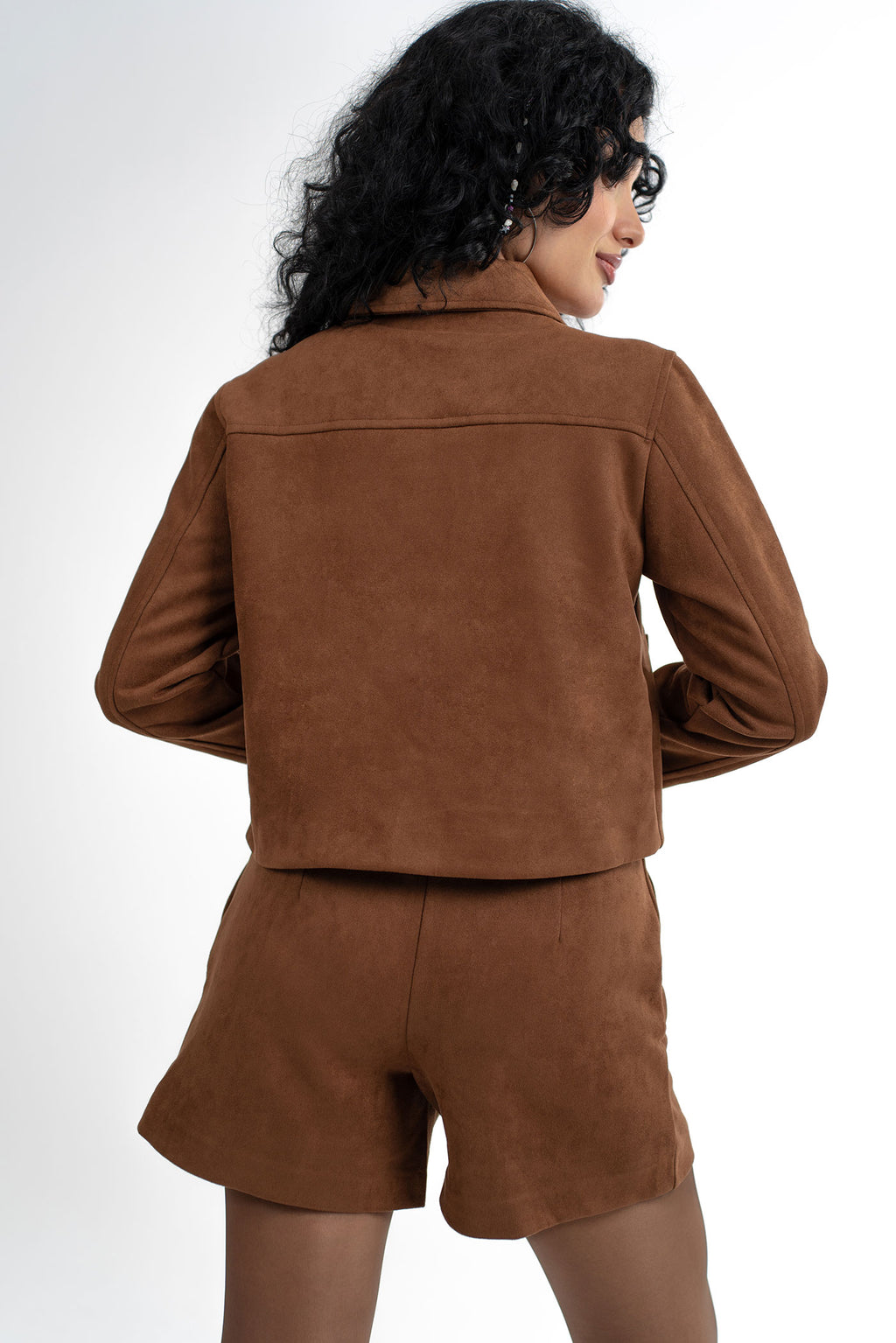 Süet Taba Ceket Şort Takım