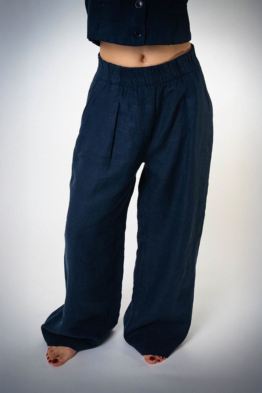 Astarlı & Cepli Keten Lacivert Yelek Pantolon Takım