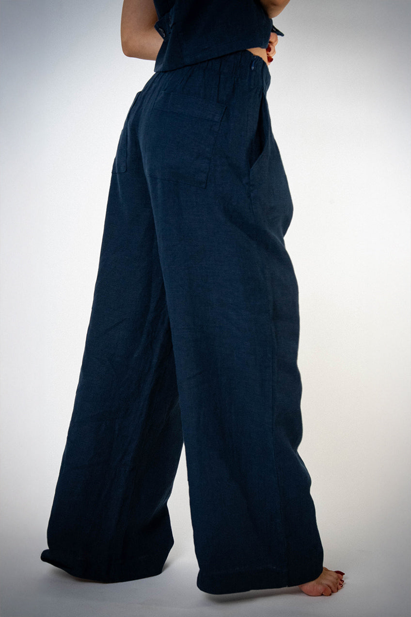 Astarlı & Cepli Keten Lacivert Yelek Pantolon Takım