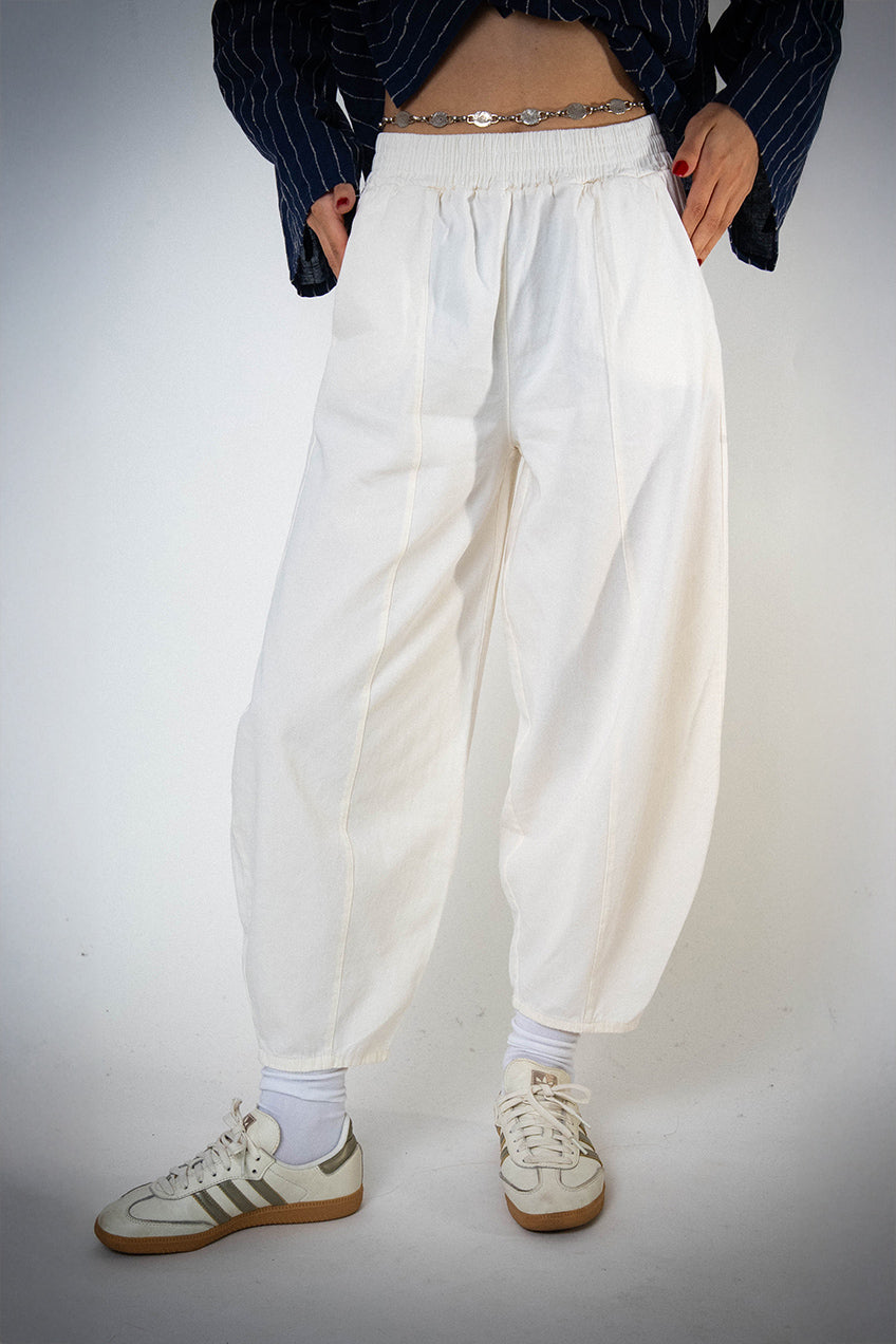 Bol Paça Beyaz Gabardin Şalvar