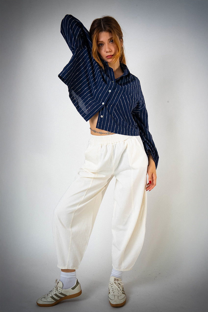 Keten Cepli Çizgili Lacivert Gömlek