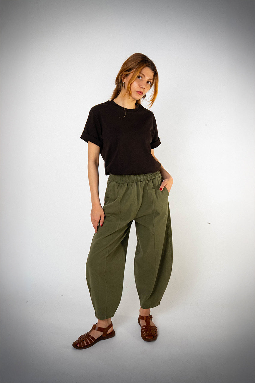 Bol Paça Haki Gabardin Şalvar