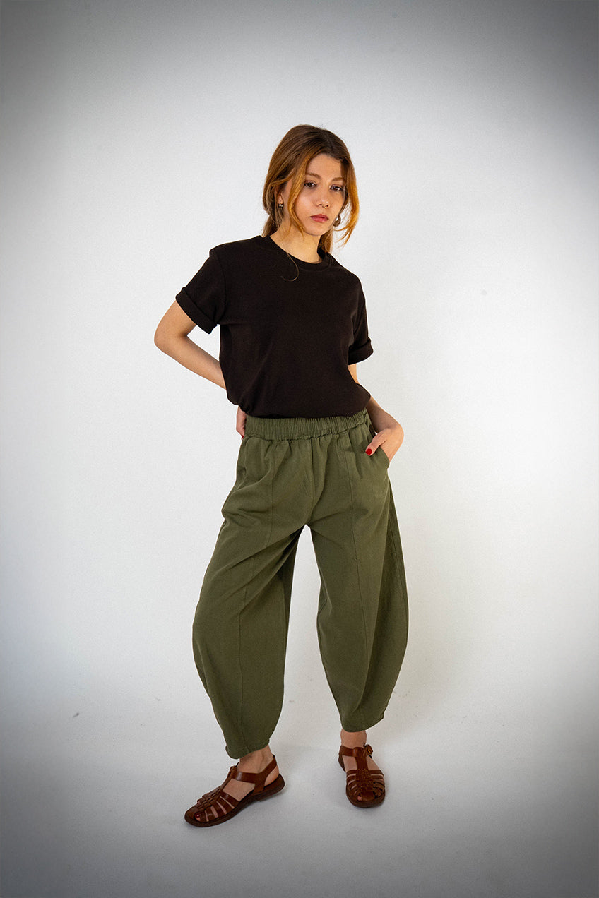 Bol Paça Haki Gabardin Şalvar