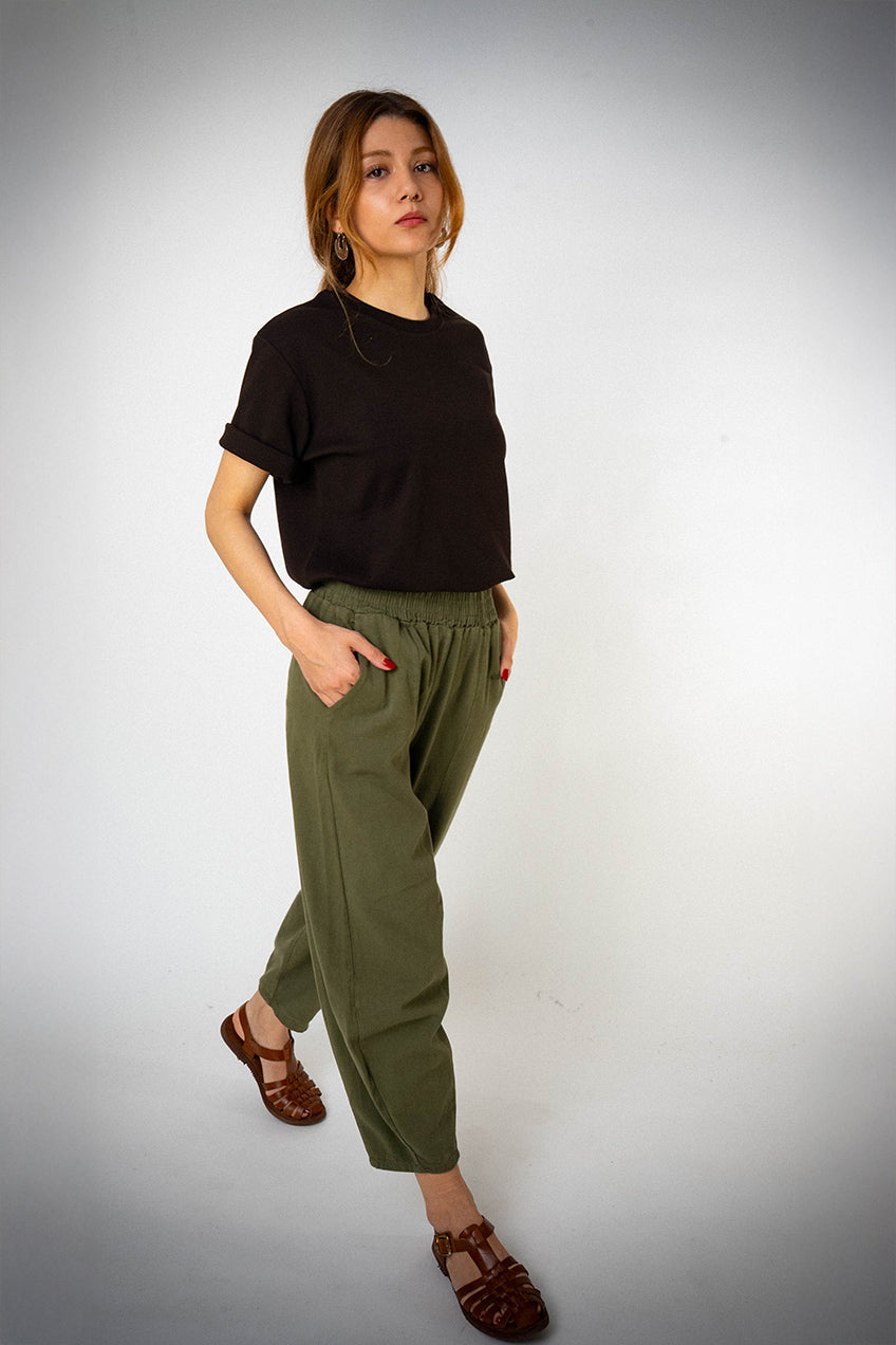 Bol Paça Haki Gabardin Şalvar