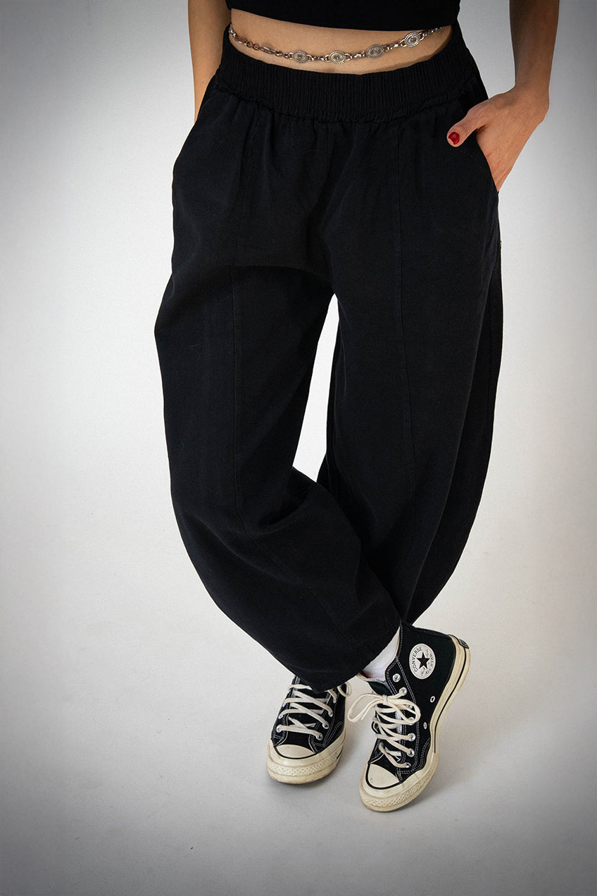 Bol Paça Siyah Gabardin Şalvar