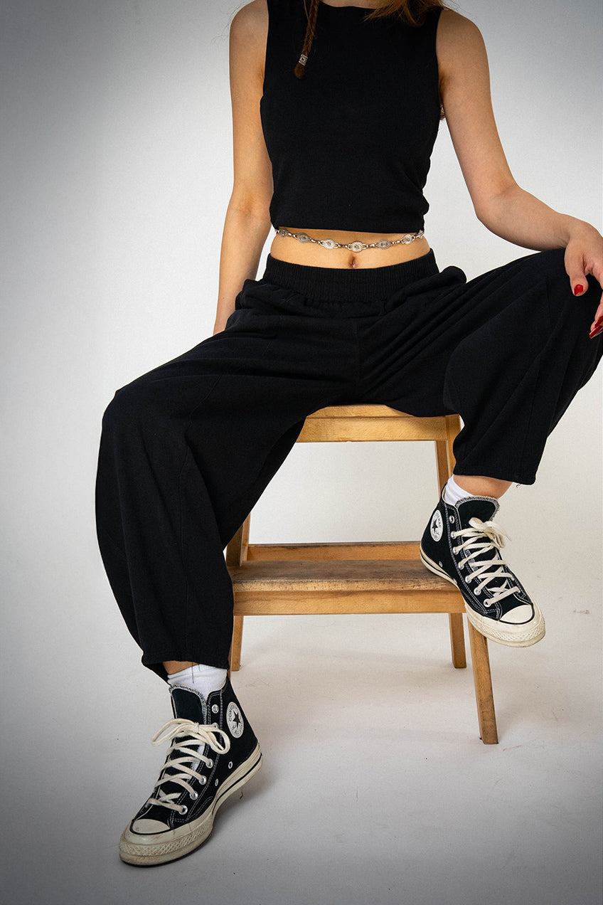 Bol Paça Siyah Gabardin Şalvar