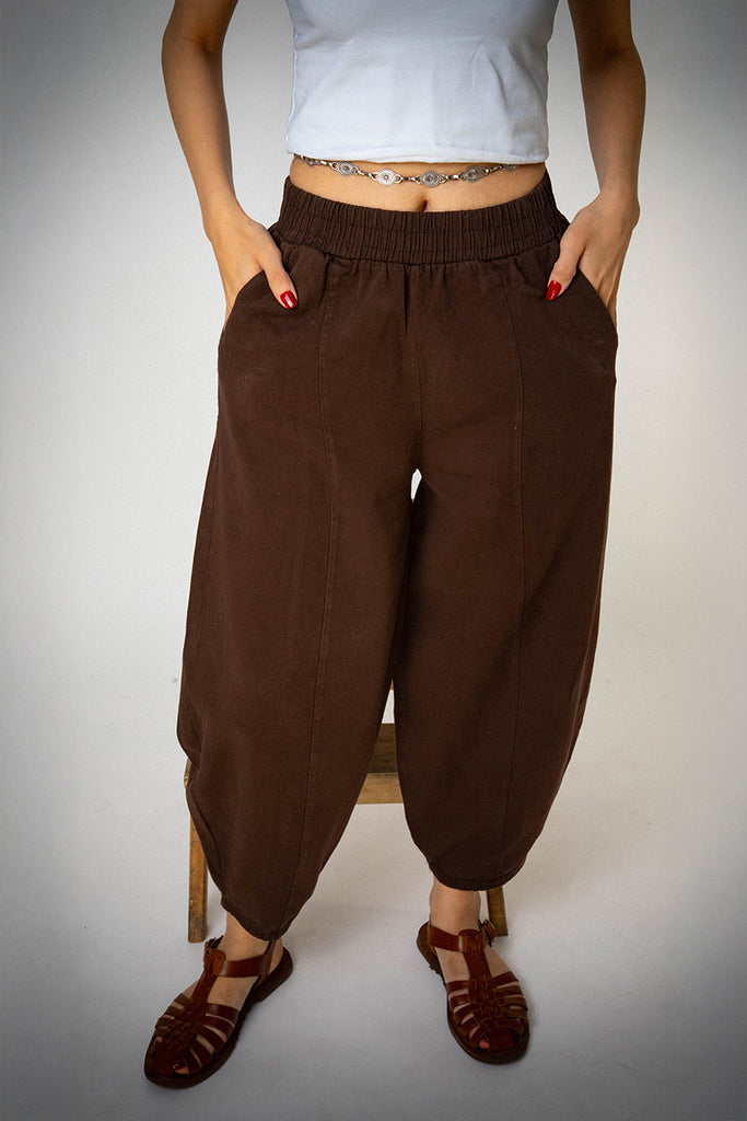 Bol Paça Kahverengi Gabardin Şalvar