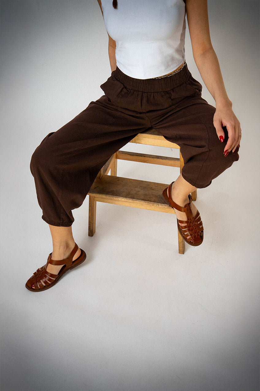 Bol Paça Kahverengi Gabardin Şalvar